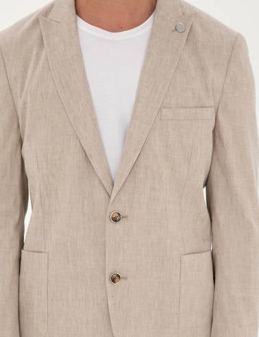 Açık Kahverengi Ekstra Slim Fit Keten Karışımlı Takım Elbise