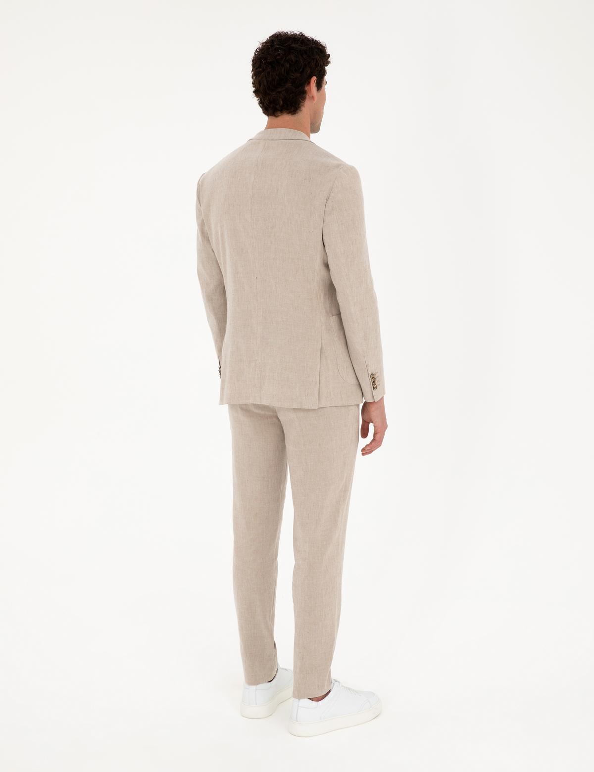 Açık Kahverengi Ekstra Slim Fit Keten Karışımlı Takım Elbise - 50285295170