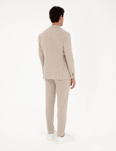 Açık Kahverengi Ekstra Slim Fit Keten Karışımlı Takım Elbise