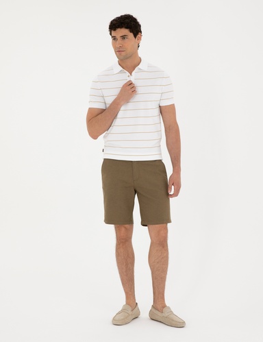 Haki Slim Fit Keten Karışımlı Dokuma Şort