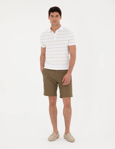 Haki Slim Fit Keten Karışımlı Dokuma Şort