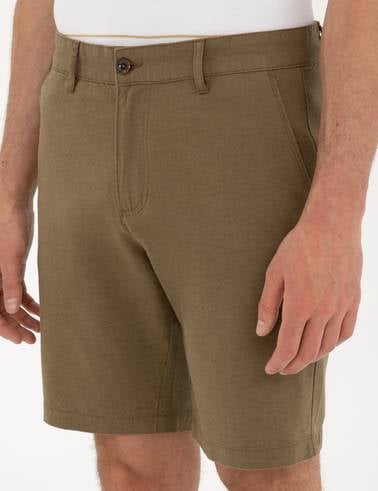Haki Slim Fit Keten Karışımlı Dokuma Şort