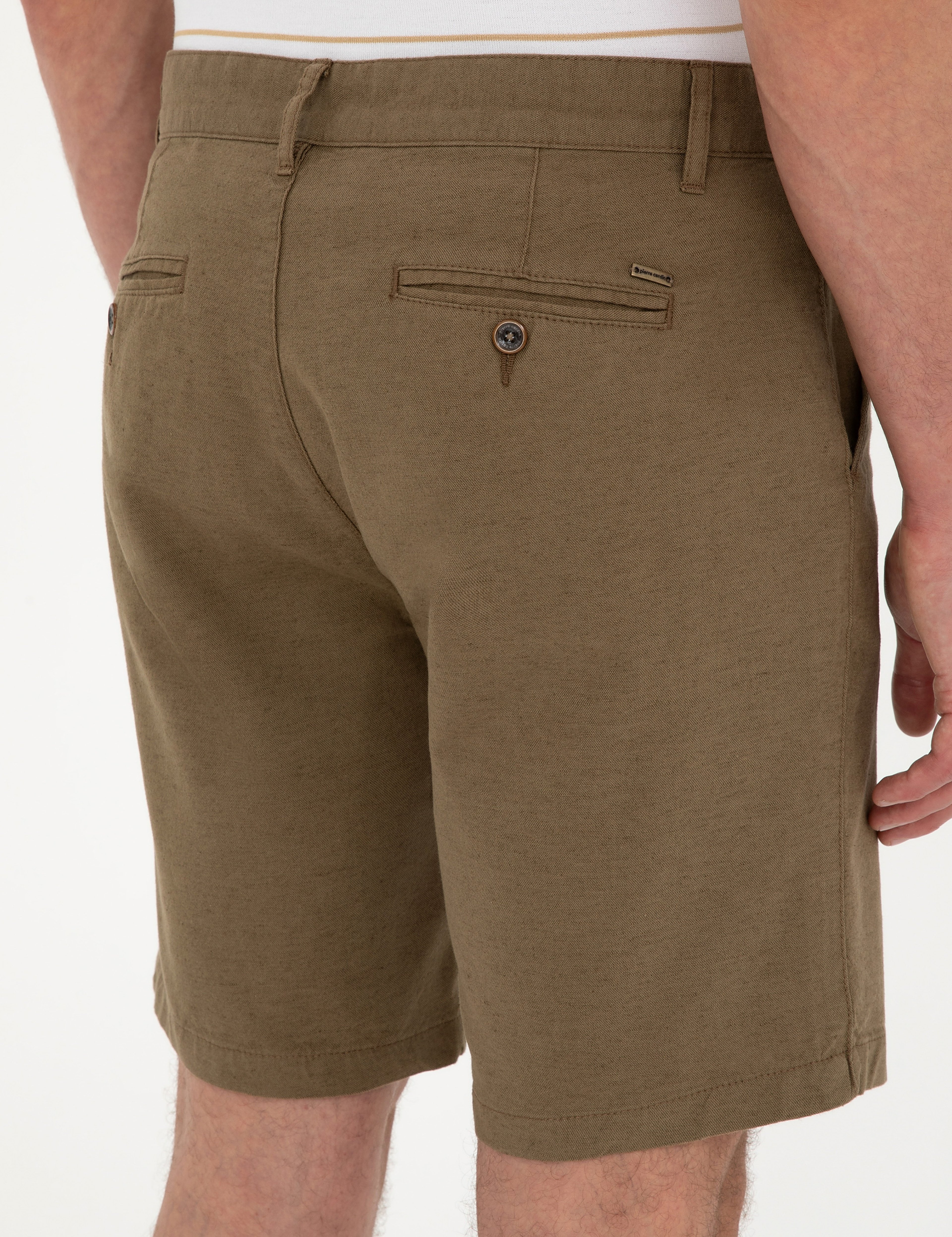 Haki Slim Fit Keten Karışımlı Dokuma Şort - Image 6