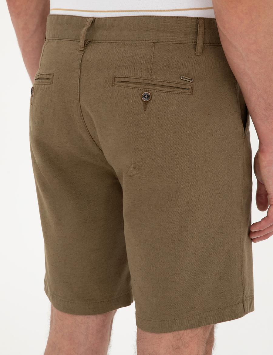 Haki Slim Fit Keten Karışımlı Dokuma Şort