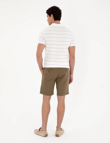 Haki Slim Fit Keten Karışımlı Dokuma Şort