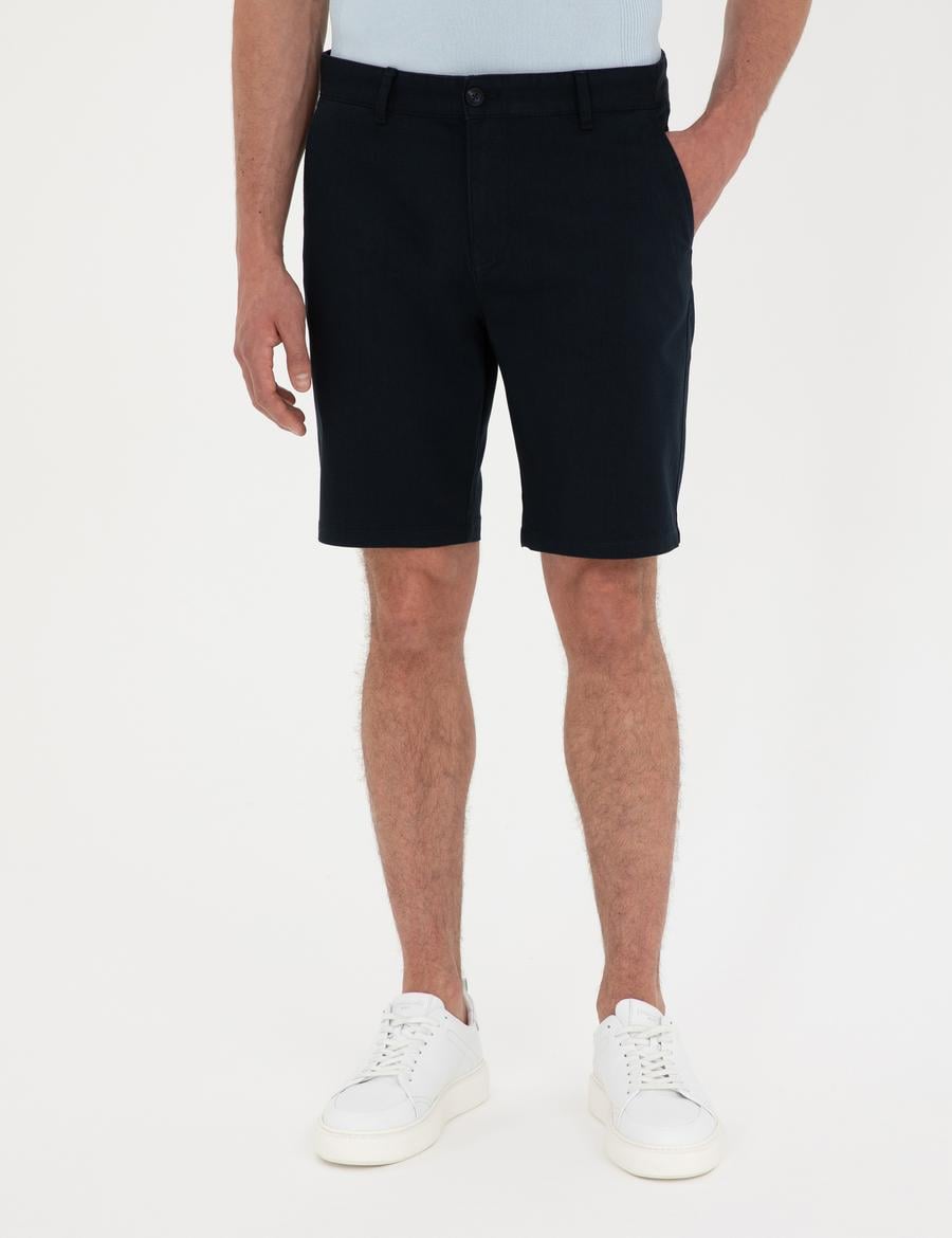 Lacivert Slim Fit Dokuma Şort