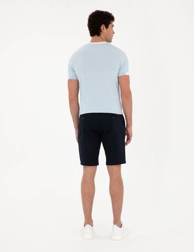 Lacivert Slim Fit Dokuma Şort