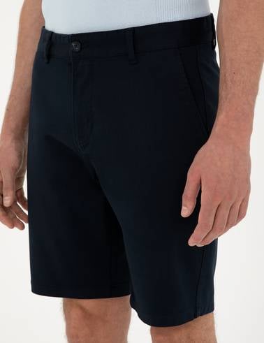 Lacivert Slim Fit Dokuma Şort