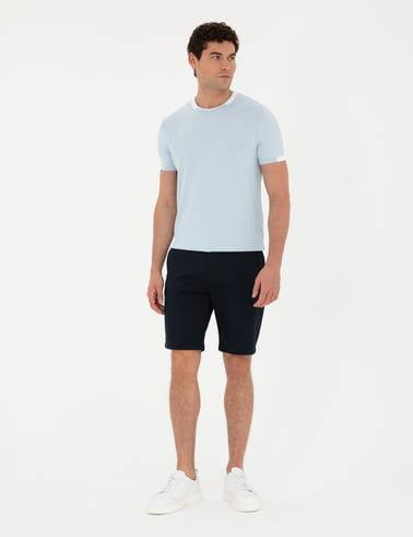 Lacivert Slim Fit Dokuma Şort