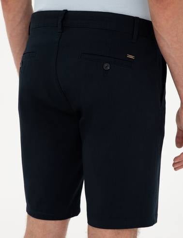 Lacivert Slim Fit Dokuma Şort