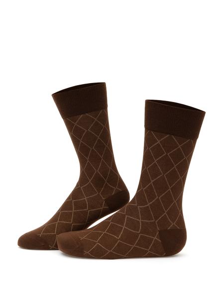 Erkek Bambu Karışımlı Kahverengi Soket Desenli Çorap - 50291776006
