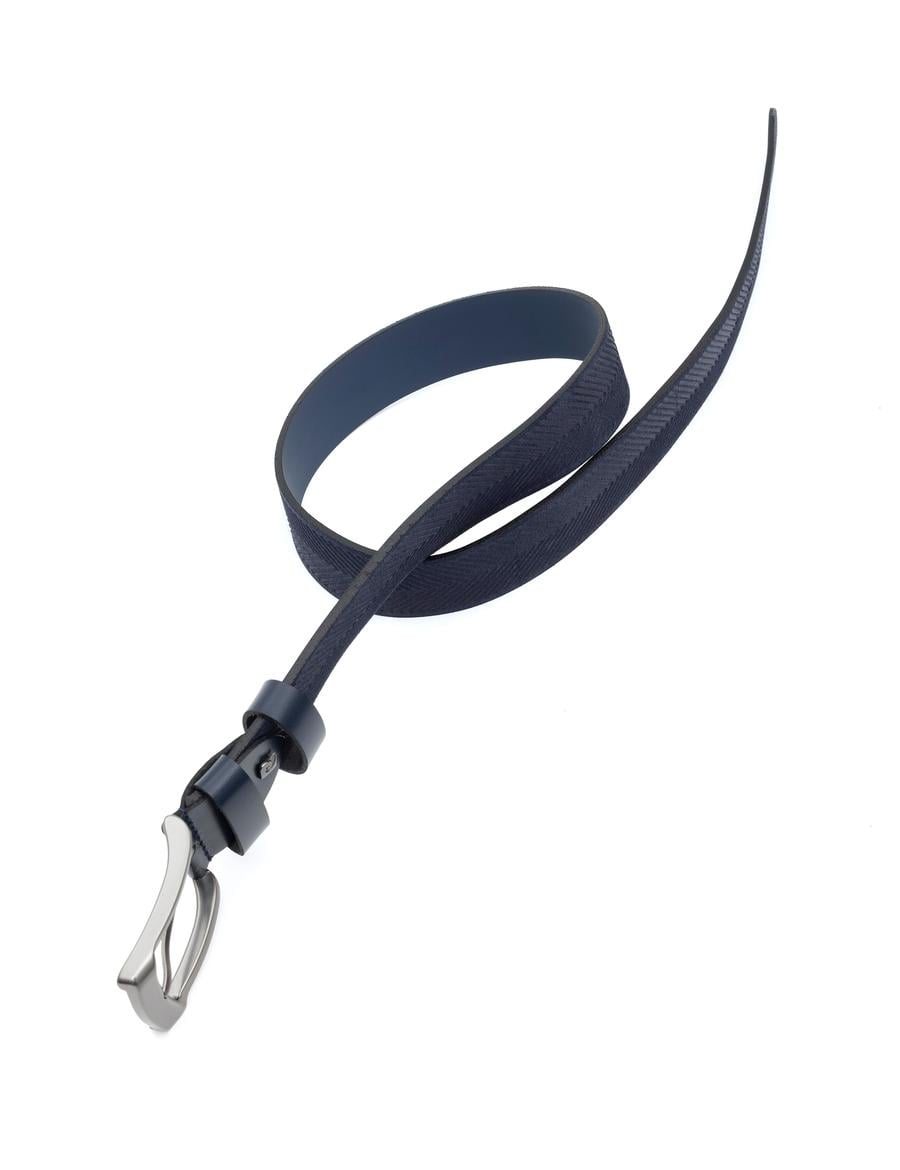 Lacivert Denim %100 Deri Denim Kemer