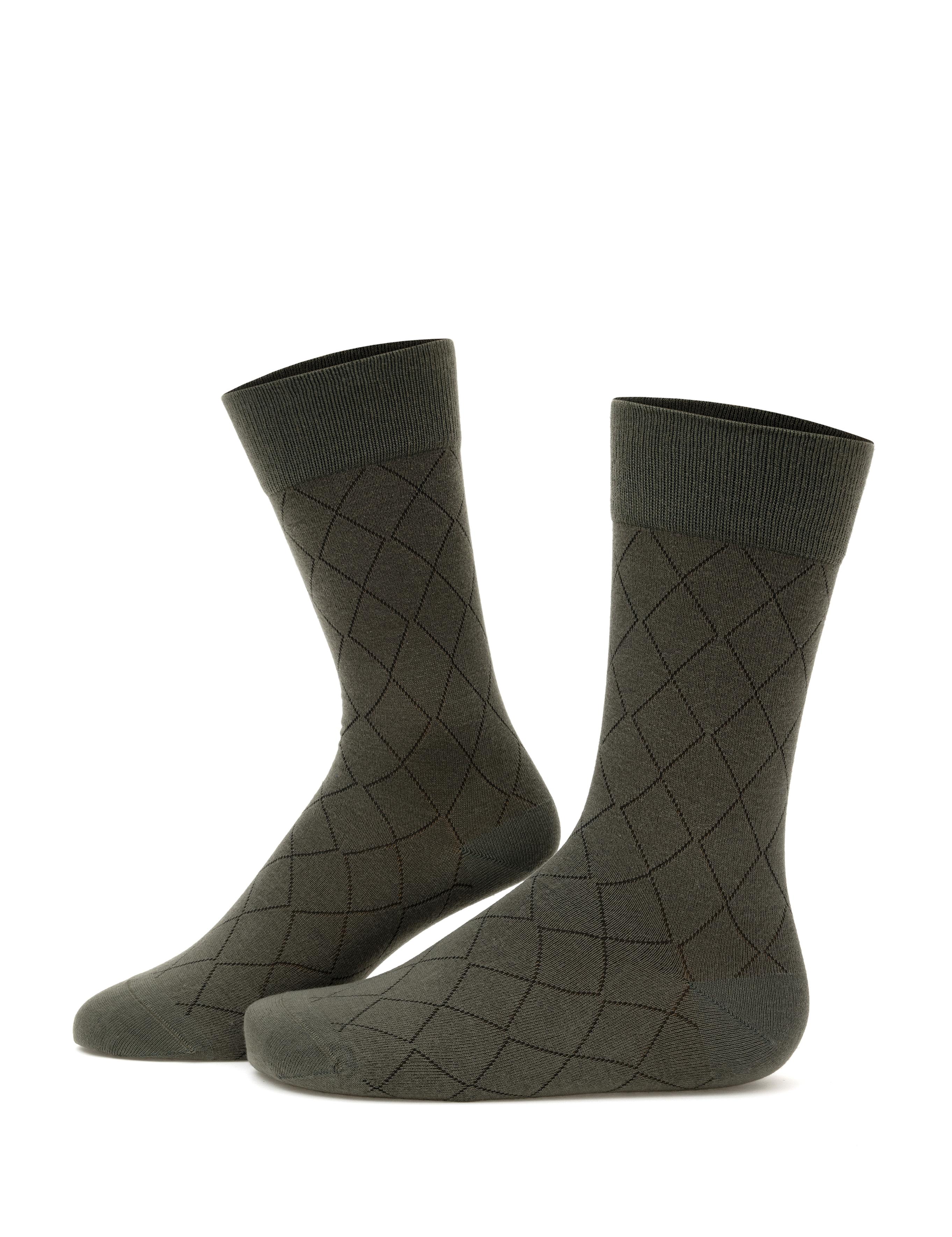 Erkek Bambu Karışımlı Haki Soket Desenli Çorap