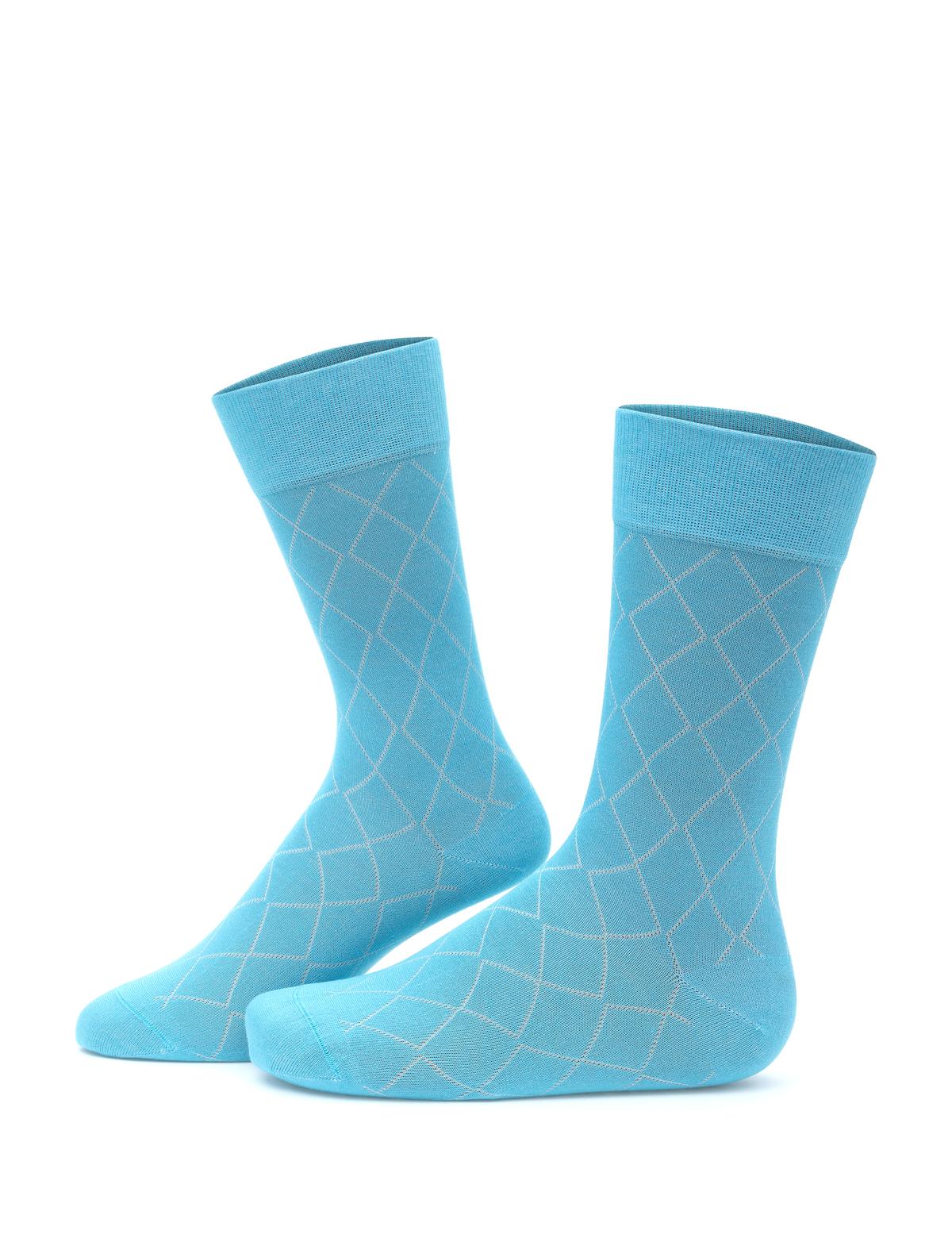 Erkek Bambu Karışımlı Mavi Soket Desenli Çorap