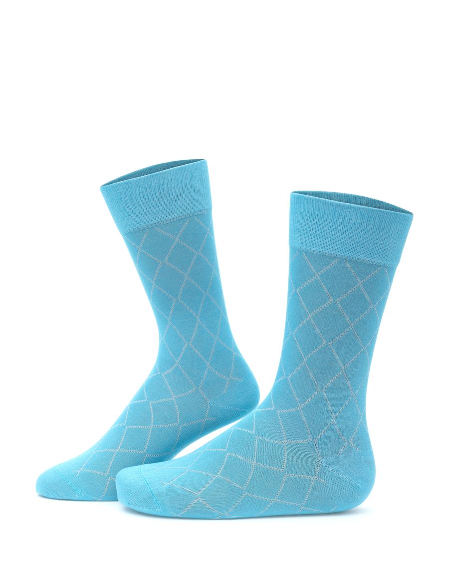 Erkek Bambu Karışımlı Mavi Soket Desenli Çorap