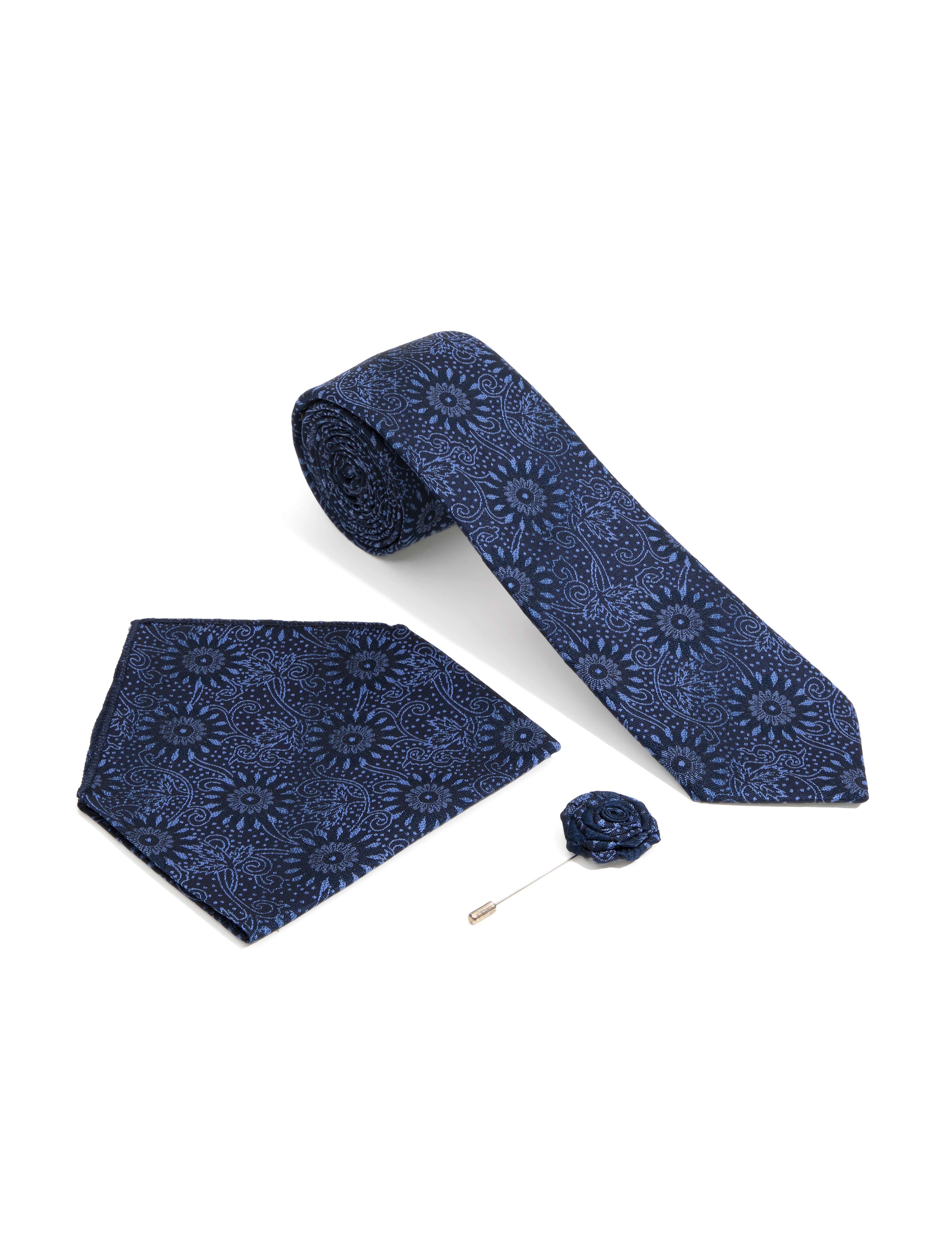 Lacivert 3'lü Kravat-Mendil-Kravat İğnesi Set - Image 1