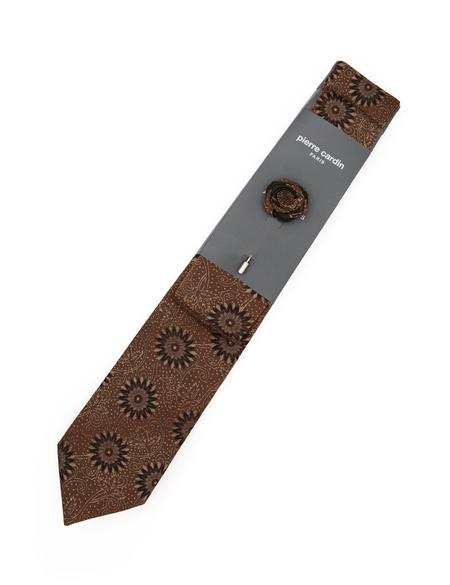 Kahverengi 3'lü Kravat-Mendil-Kravat İğnesi Set - 50295393001