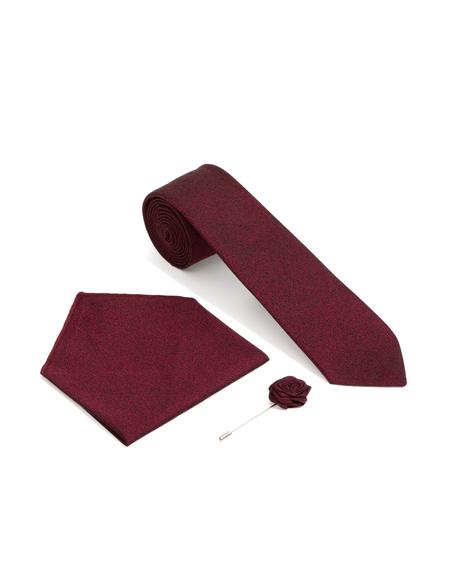 Bordo 3'lü Kravat-Mendil-Kravat İğnesi Set - 50295395001