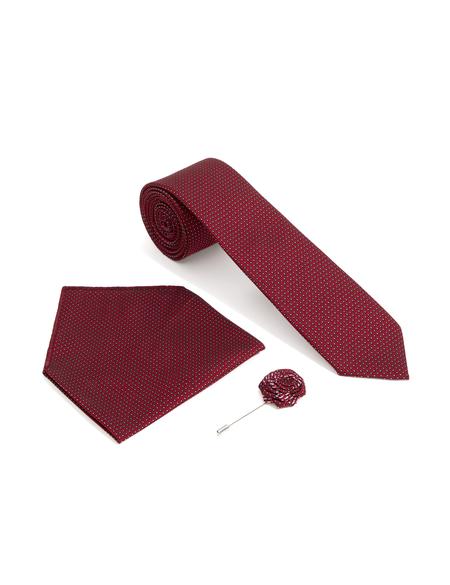 Bordo 3'lü Kravat-Mendil-Kravat İğnesi Set - 50295429001