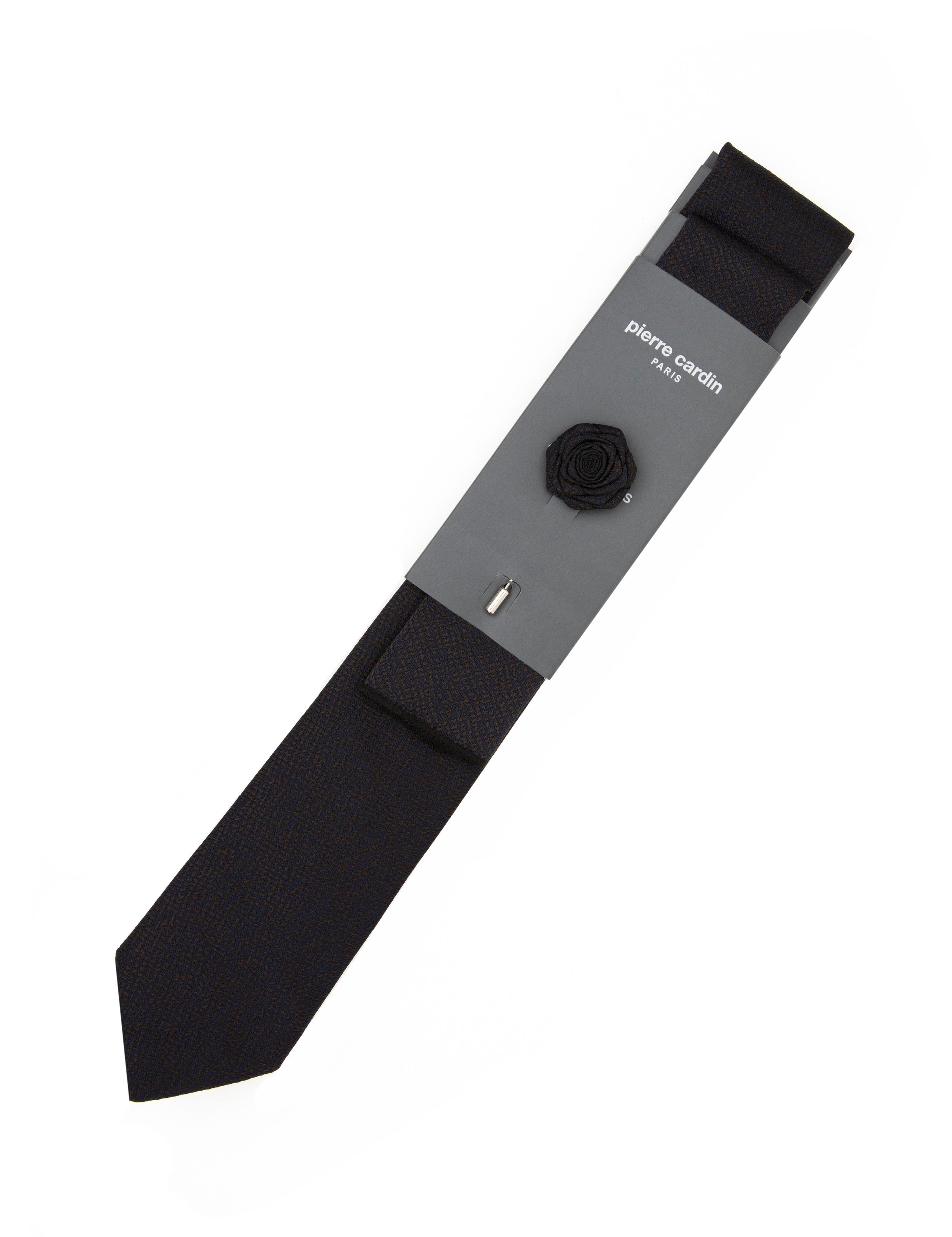 Siyah 3'lü Kravat-Mendil-Kravat İğnesi Set