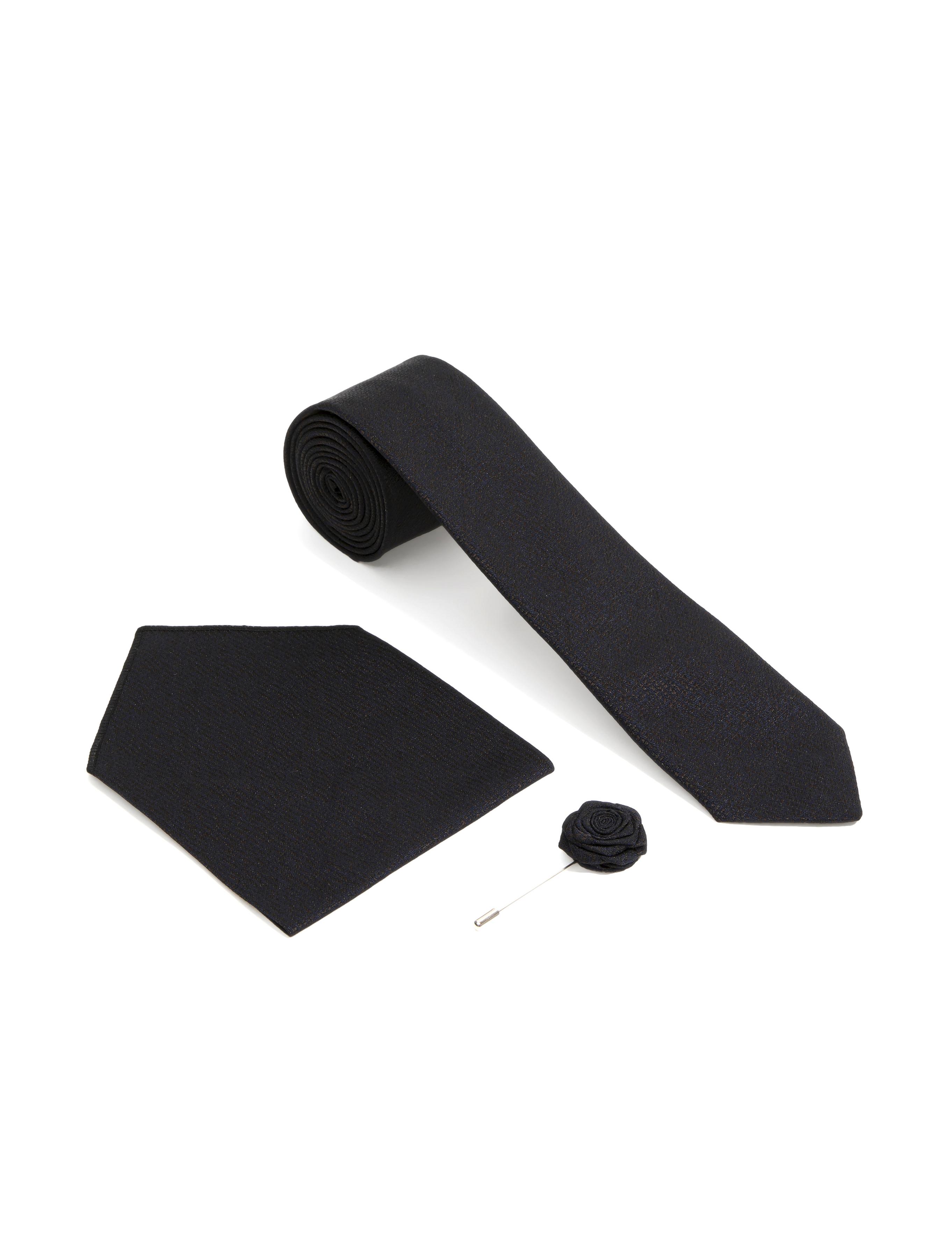Siyah 3'lü Kravat-Mendil-Kravat İğnesi Set