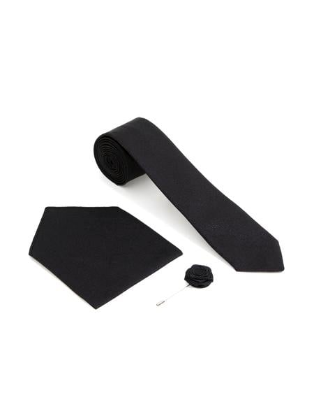 Siyah 3'lü Kravat-Mendil-Kravat İğnesi Set - 50295430001
