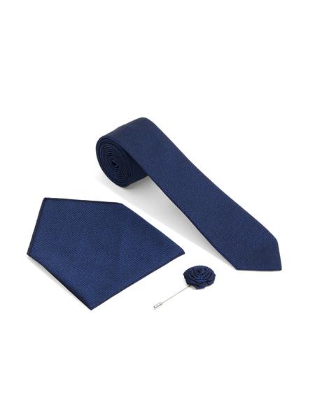 Mavi 3'lü Kravat-Mendil-Kravat İğnesi Set - 50295431001