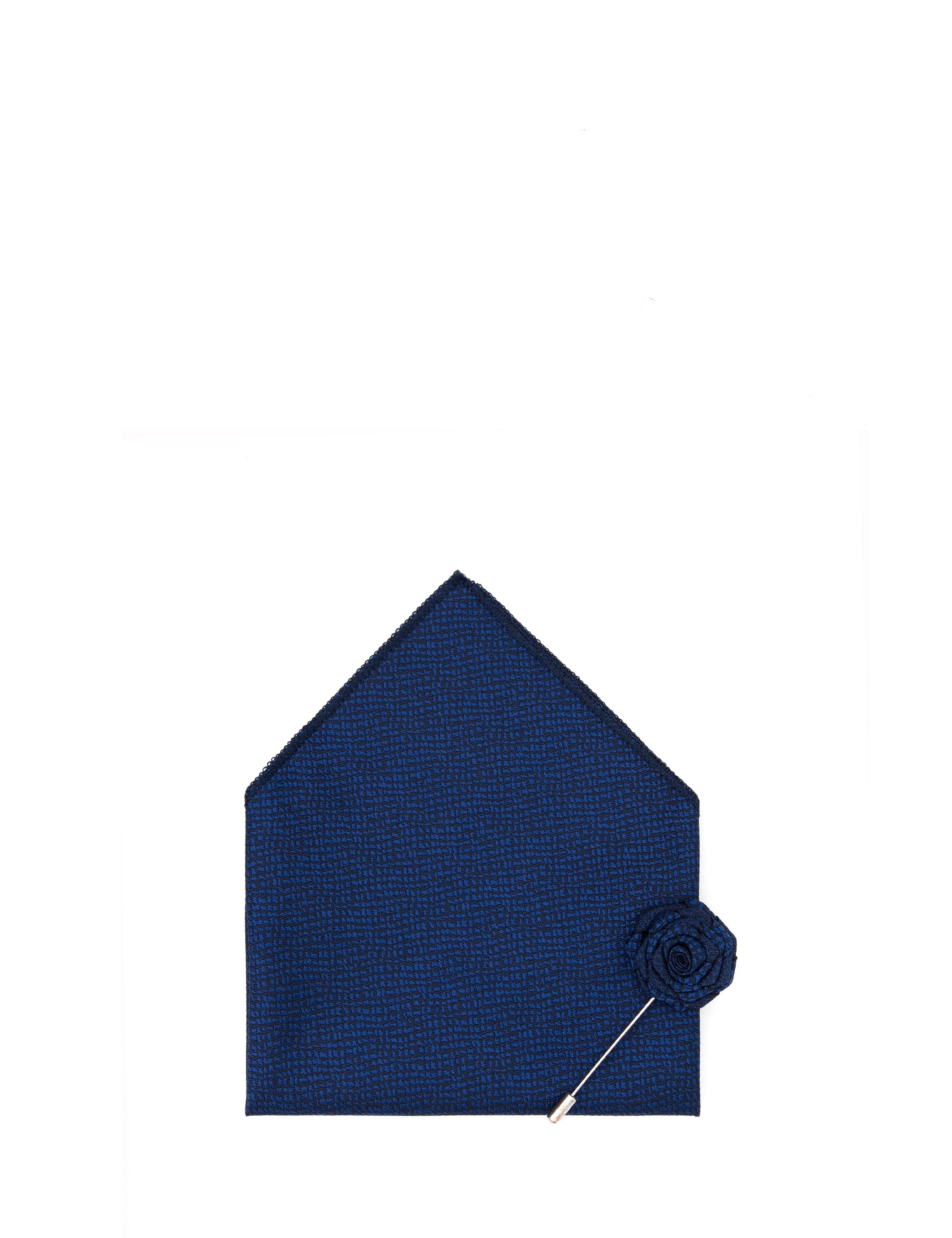 Mavi 3'lü Kravat-Mendil-Kravat İğnesi Set