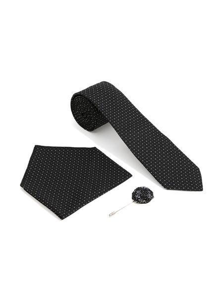 Siyah 3'lü Kravat-Mendil-Kravat İğnesi Set - 50295432001