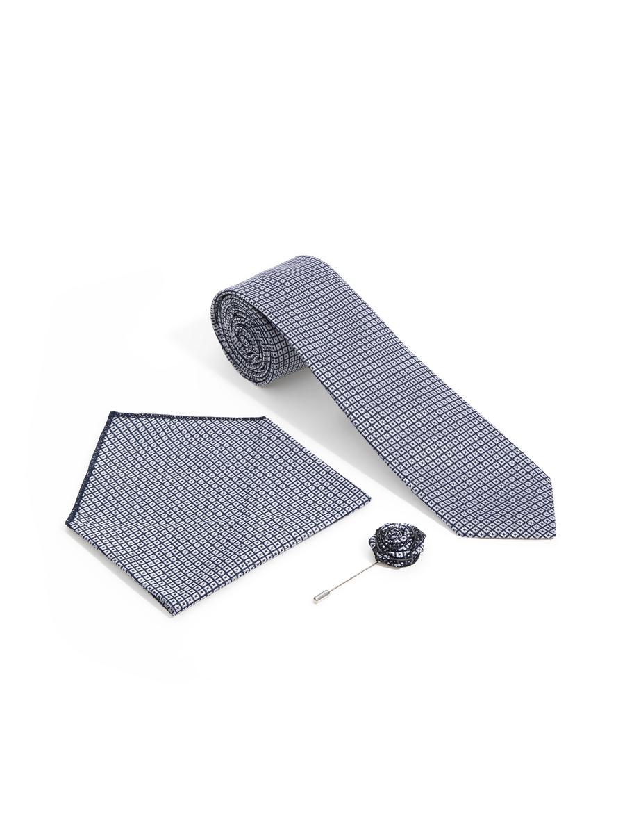 Siyah 3'lü Kravat-Mendil-Kravat İğnesi Set