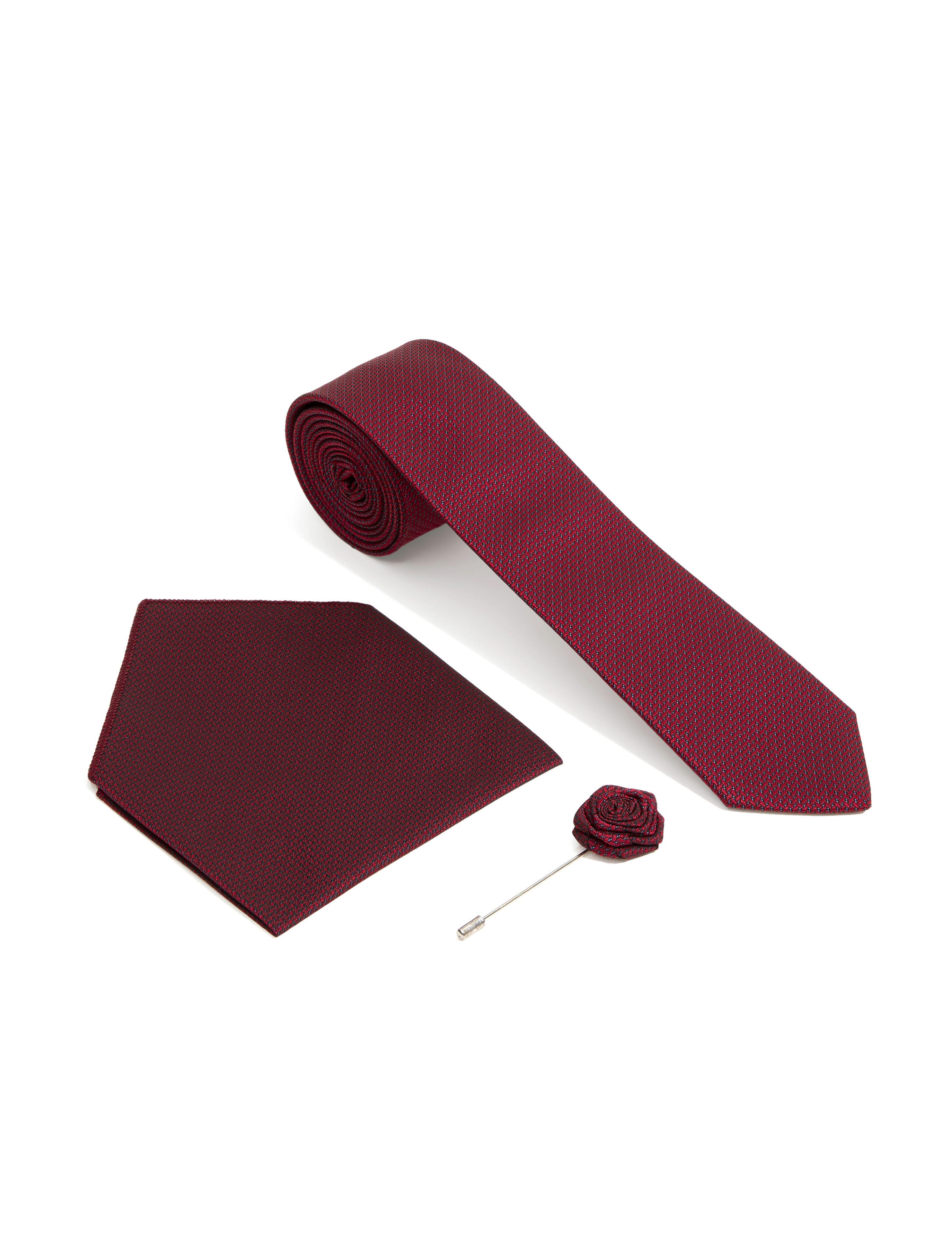 Bordo 3'lü Kravat-Mendil-Kravat İğnesi Set