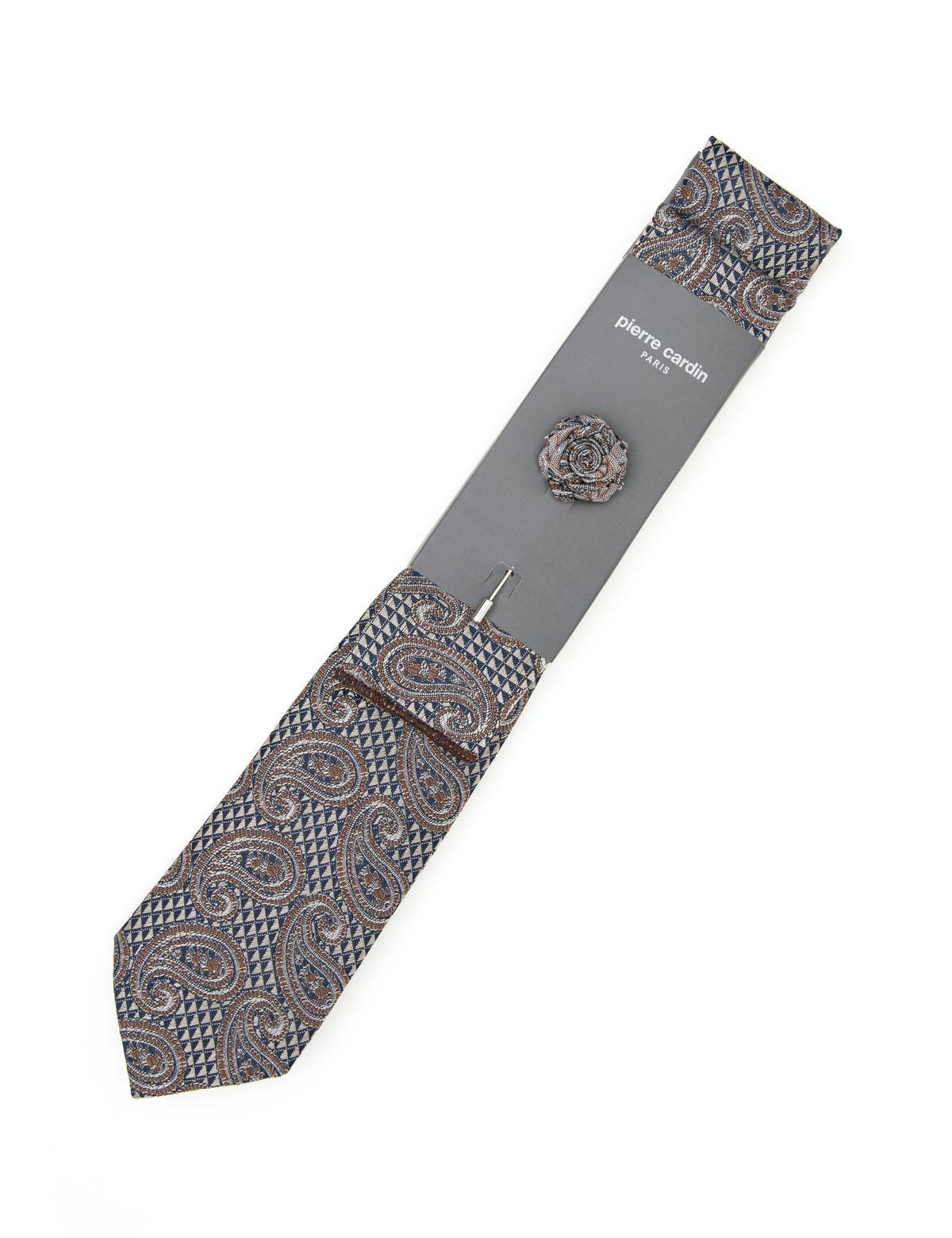 Kahverengi 3'lü Kravat-Mendil-Kravat İğnesi Set - 50295456001