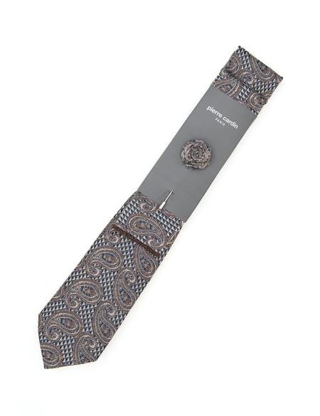 Kahverengi 3'lü Kravat-Mendil-Kravat İğnesi Set - 50295456001