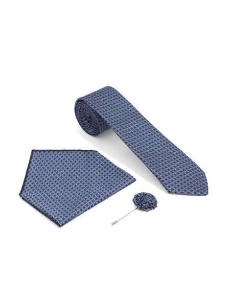 Mavi 3'lü Kravat-Mendil-Kravat İğnesi Set - 50295458001