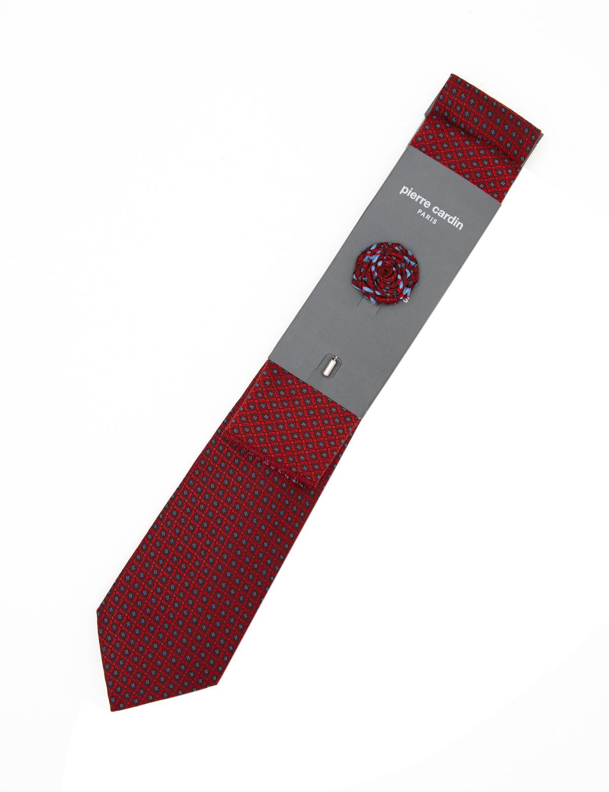 Bordo 3'lü Kravat-Mendil-Kravat İğnesi Set - 50295459001