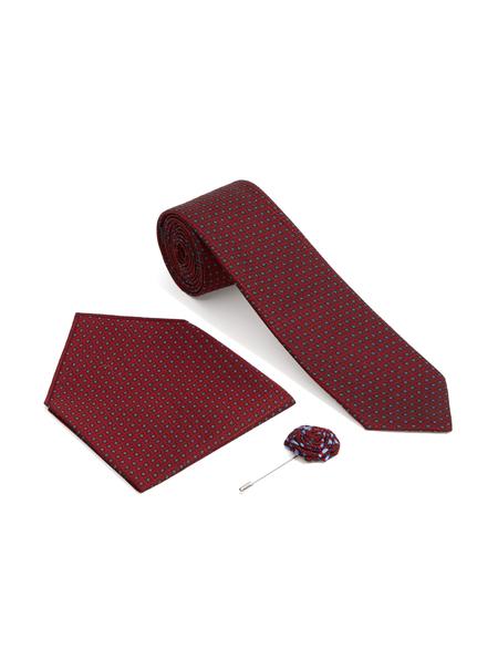 Bordo 3'lü Kravat-Mendil-Kravat İğnesi Set - 50295459001