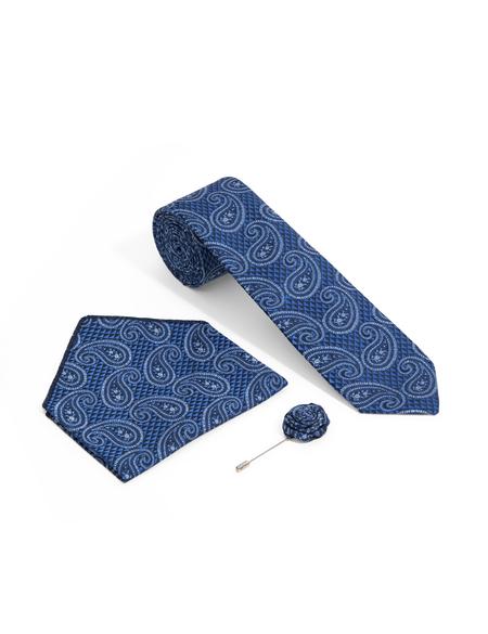 Lacivert 3'lü Kravat-Mendil-Kravat İğnesi Set - 50295457001