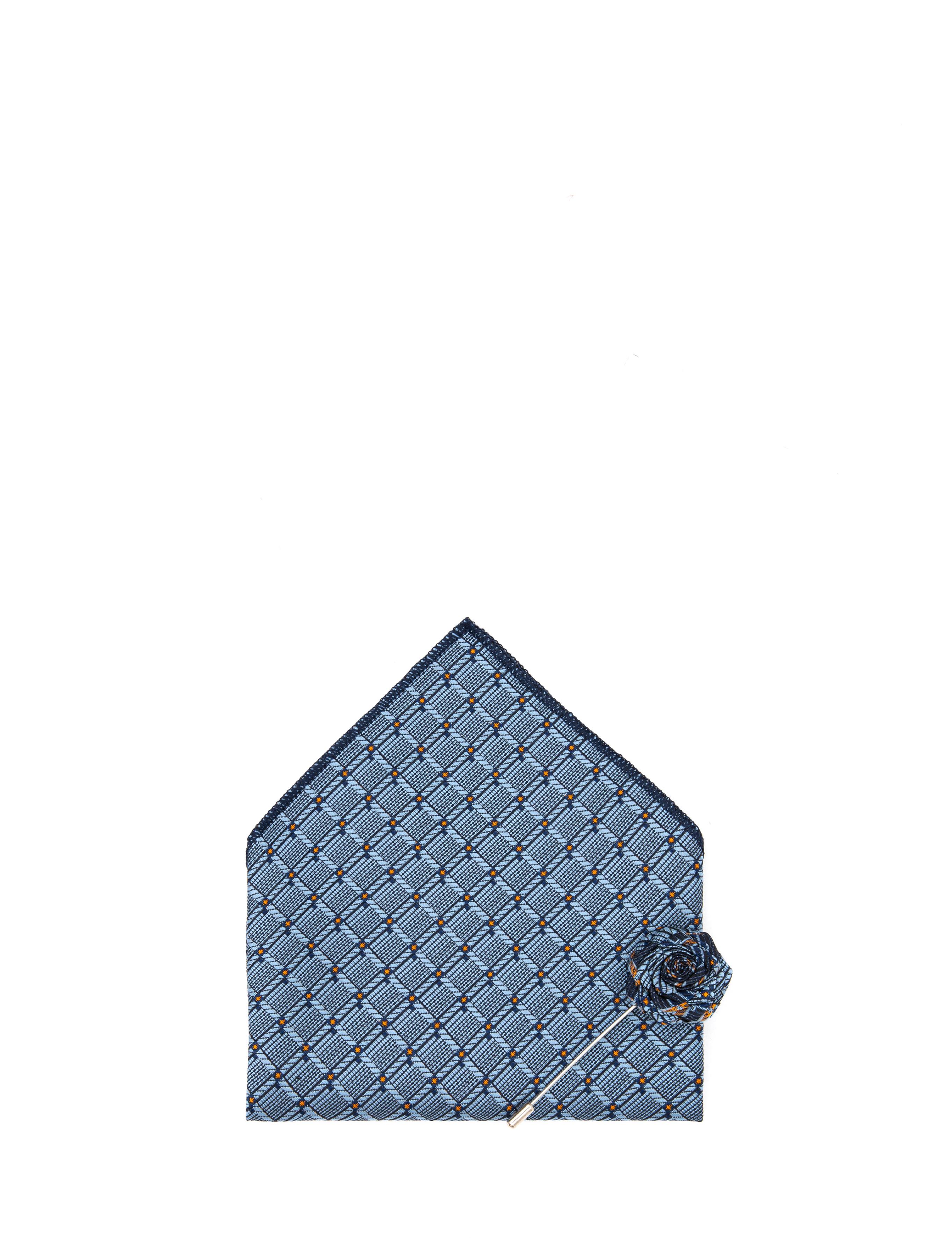 Mavi 3'lü Kravat-Mendil-Kravat İğnesi Set