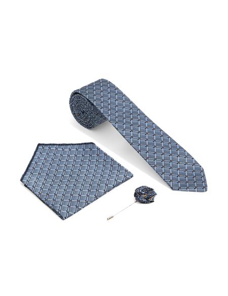 Mavi 3'lü Kravat-Mendil-Kravat İğnesi Set - 50295460001