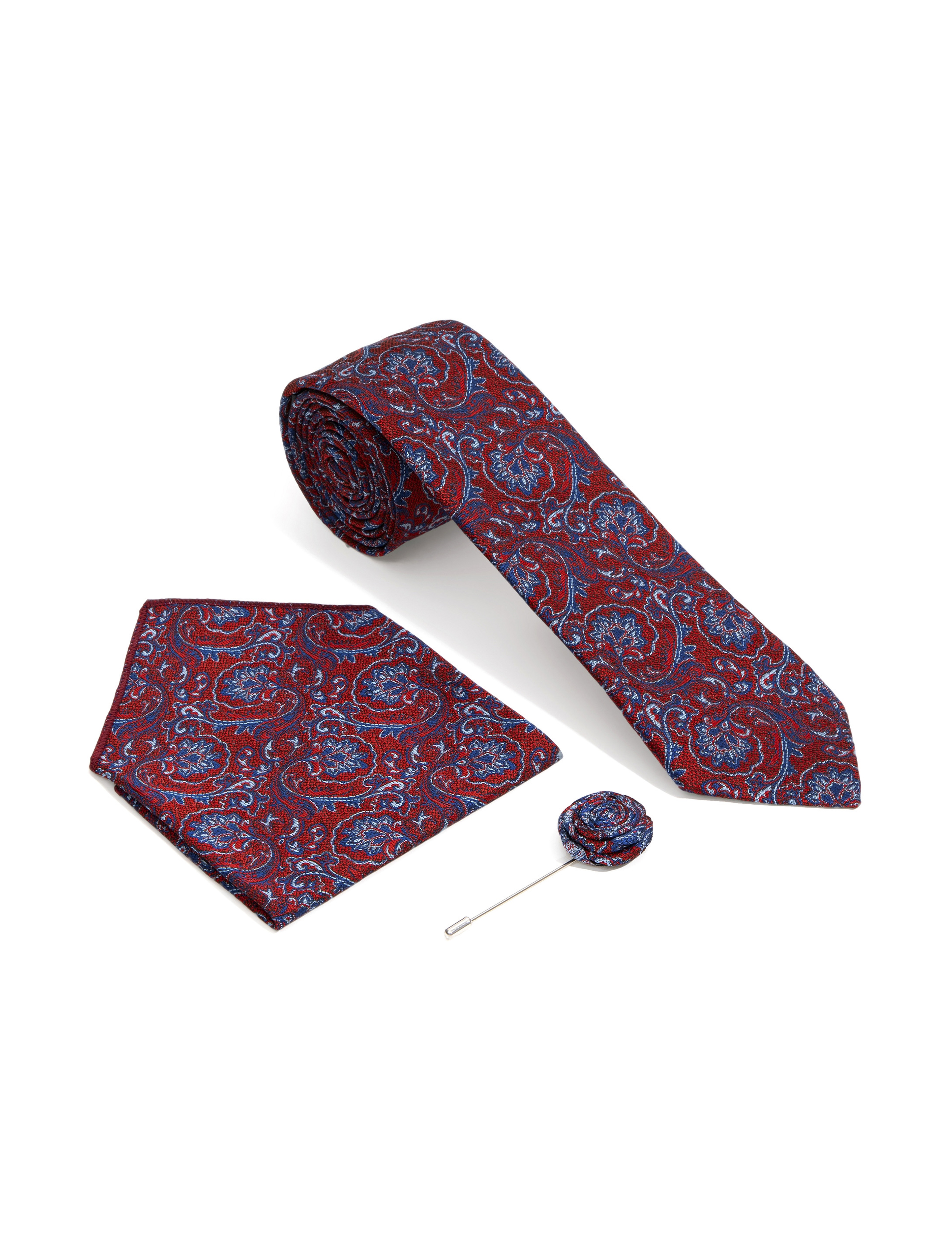 Bordo 3'lü Kravat Mendil Set - Image 1