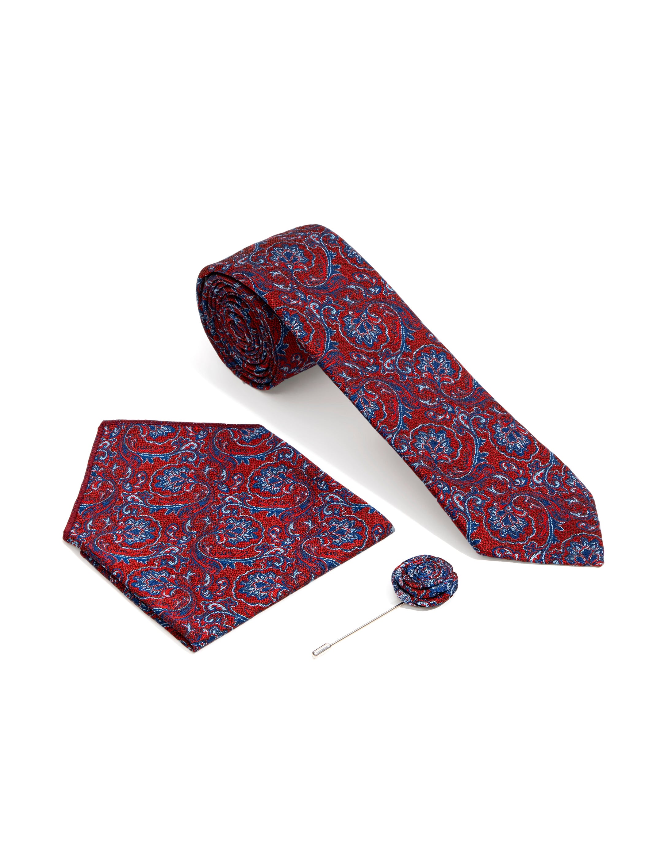 Bordo 3'lü Kravat Mendil Set