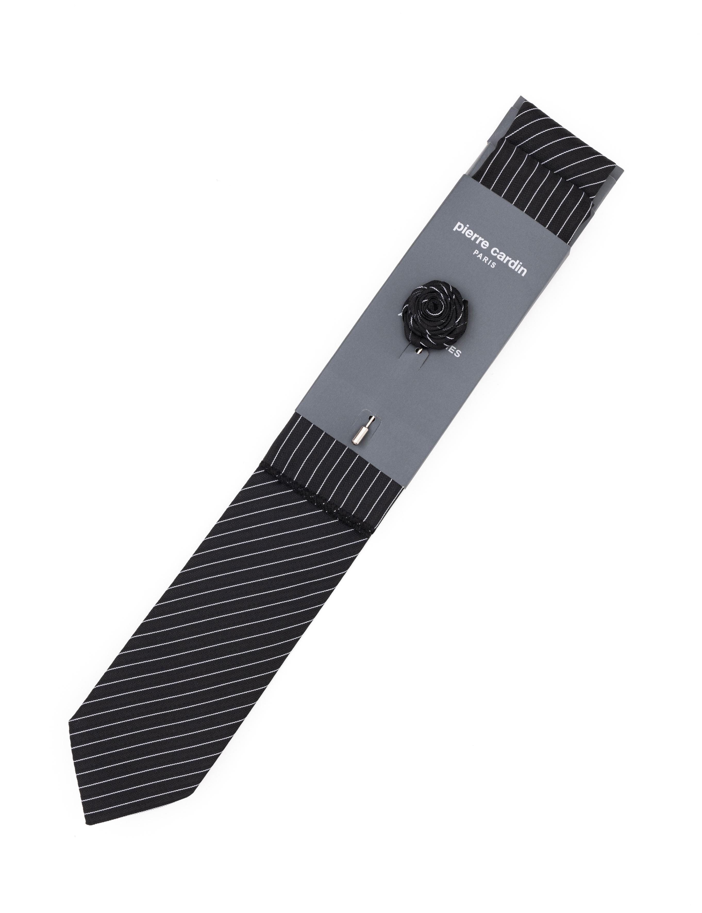 Siyah 3'lü Kravat-Mendil-Kravat İğnesi Set