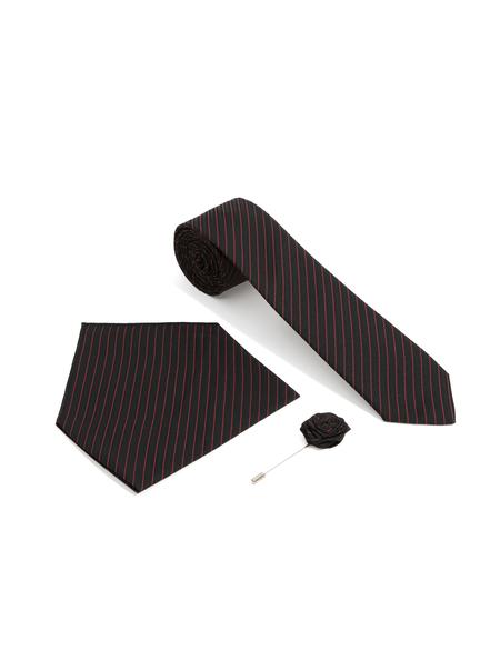 Kırmızı 3'lü Kravat-Mendil-Kravat İğnesi Set - 50295475002