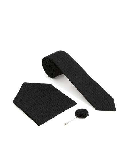 Siyah 3'lü Kravat-Mendil-Kravat İğnesi Set - 50295477001