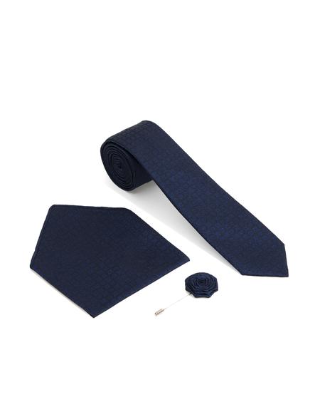 Lacivert 3'lü Kravat-Mendil-Kravat İğnesi Set - 50295477002