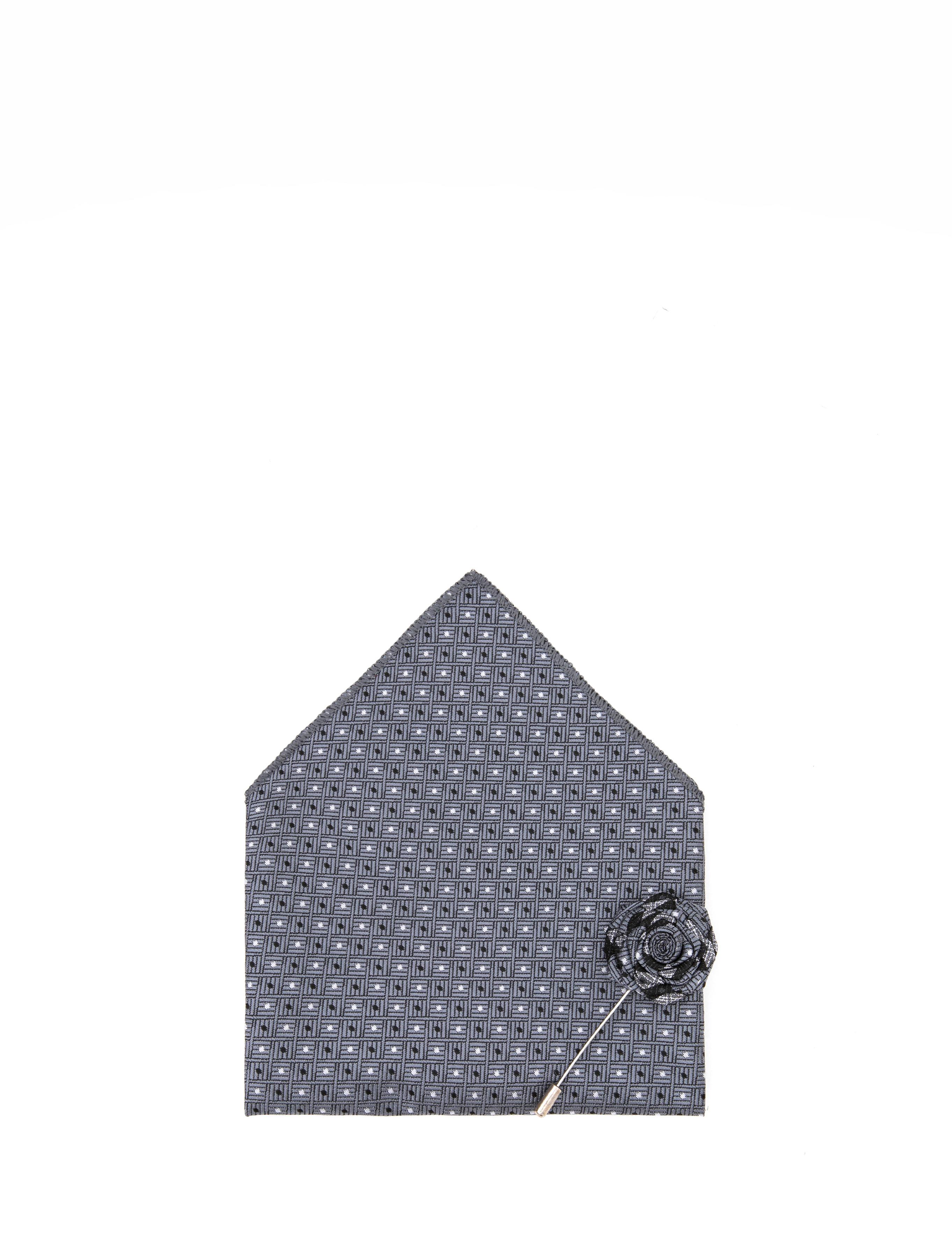 Siyah 3'lü Kravat-Mendil-Kravat İğnesi Set