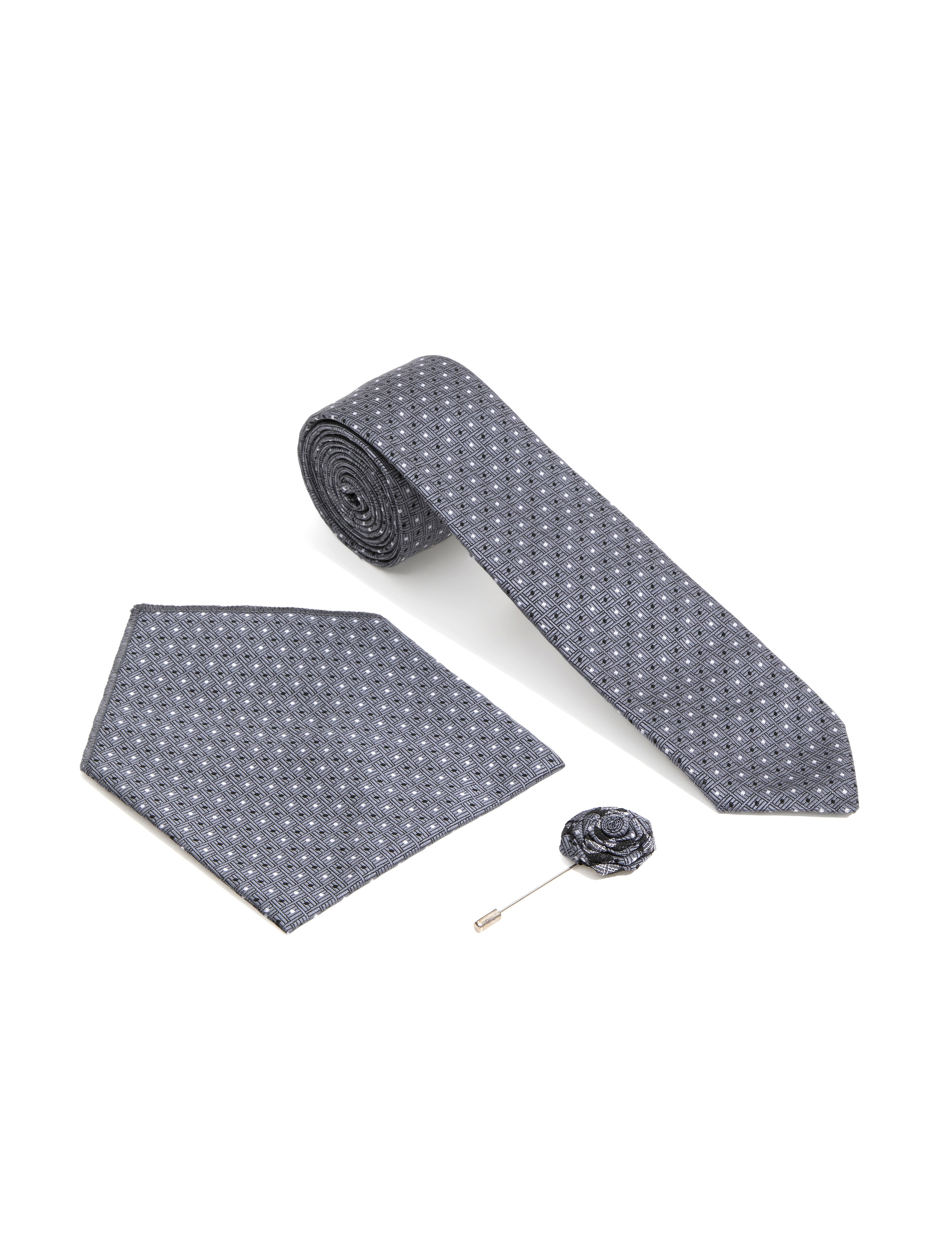 Siyah 3'lü Kravat-Mendil-Kravat İğnesi Set - Image 1