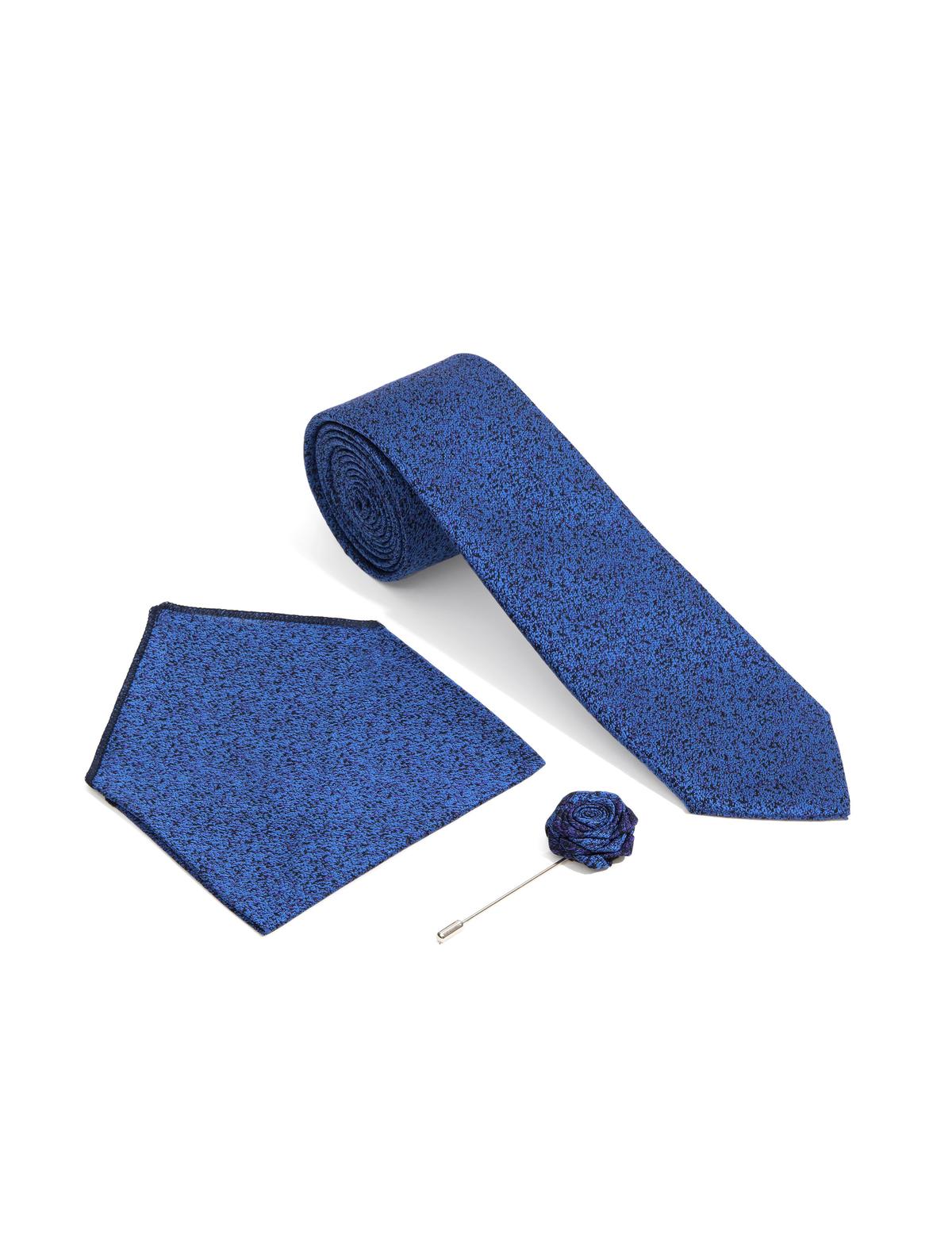 Mavi 3'lü Kravat Mendil Set