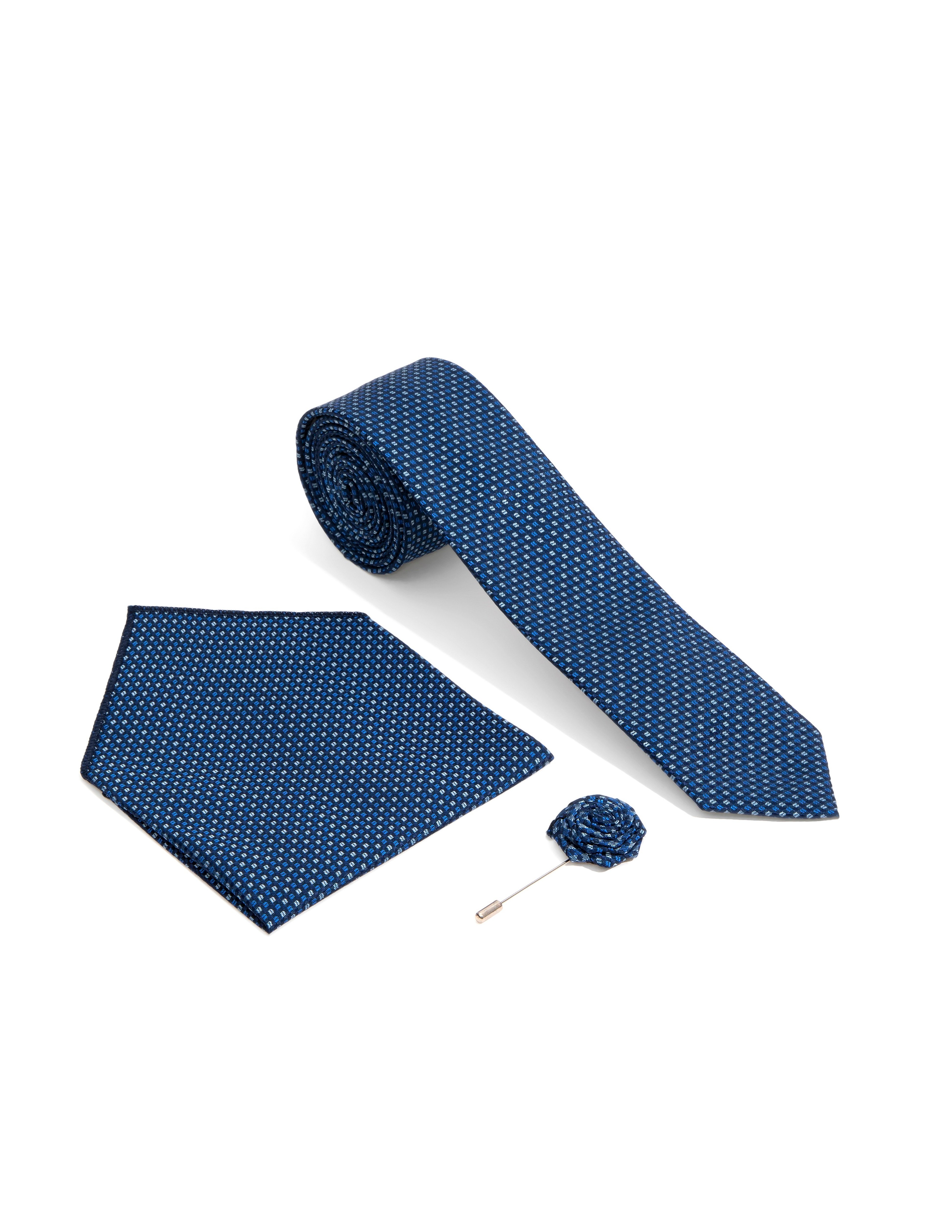 Lacivert 3'lü Kravat-Mendil-Kravat İğnesi Set - Image 1