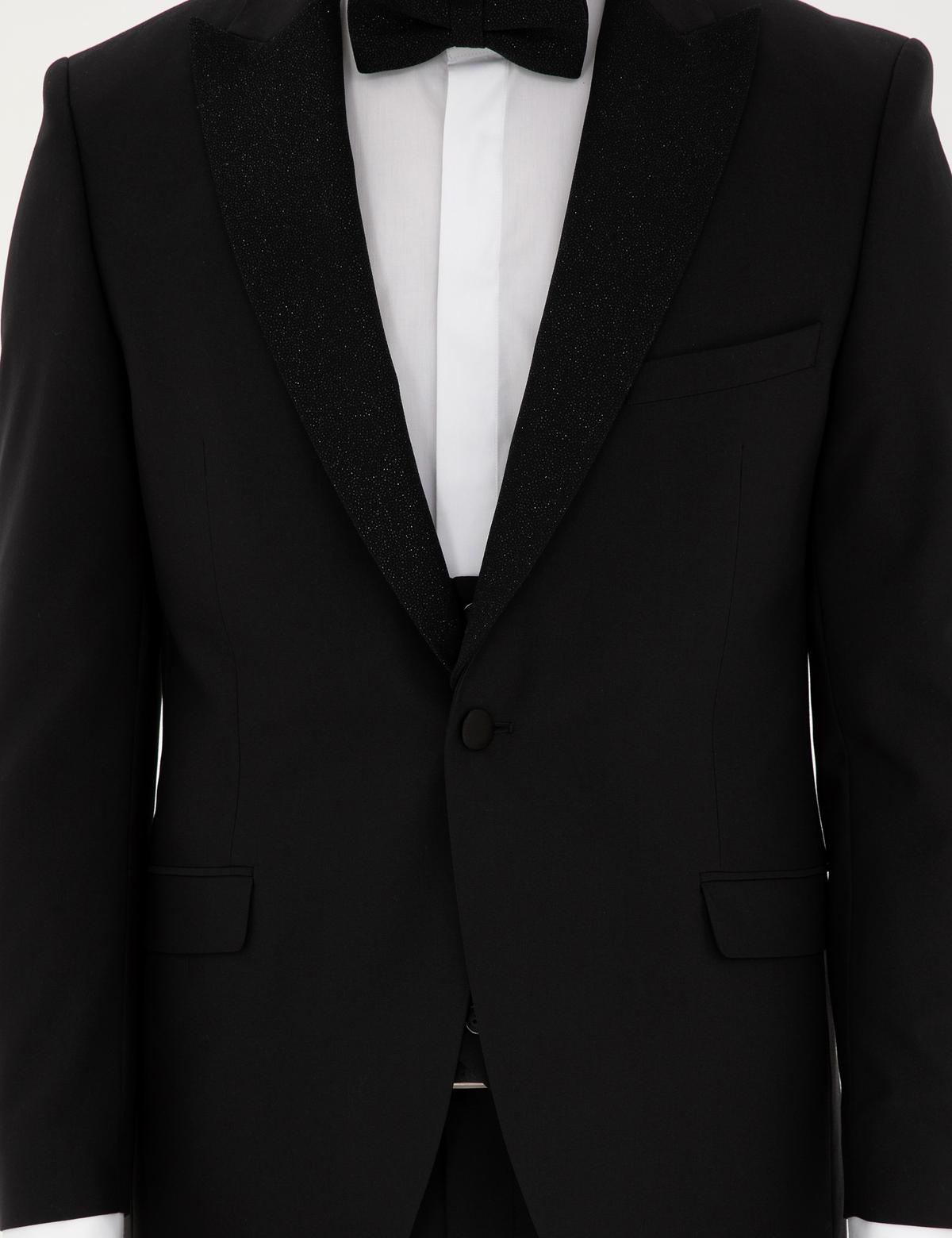 Siyah Ex. Slim Fit Yelekli Smokin - 50297413014